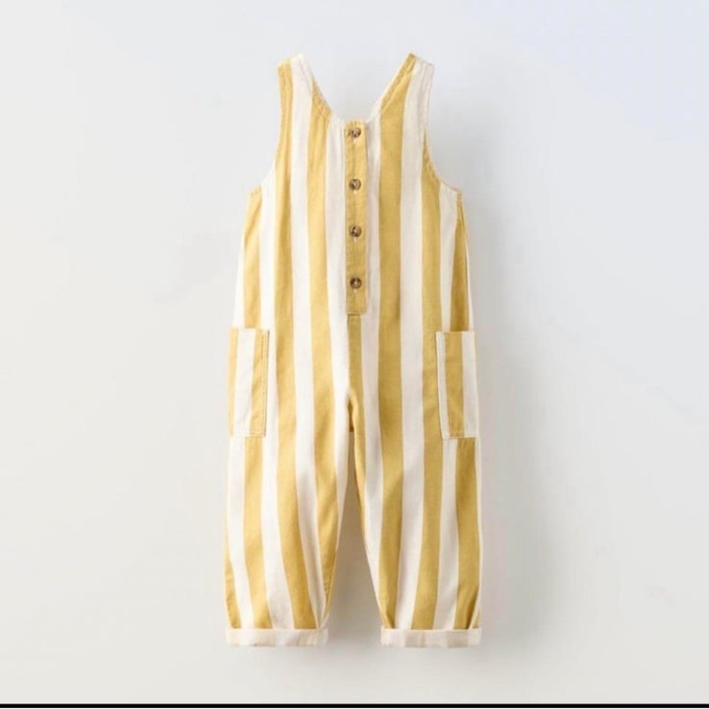 Zara Kids Mustard and White Striped Romper